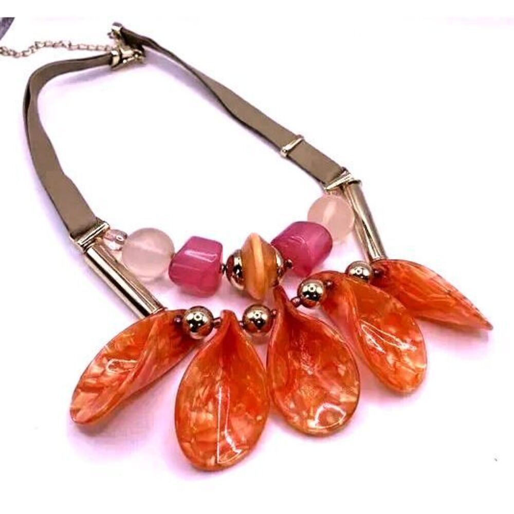 Chico's Funky Chunky Orange Statement Necklace 22in